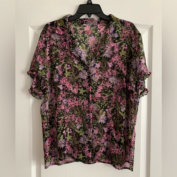 Beautiful Emma James button up semi shear floral blouse size 14 - Picture 1 of 7